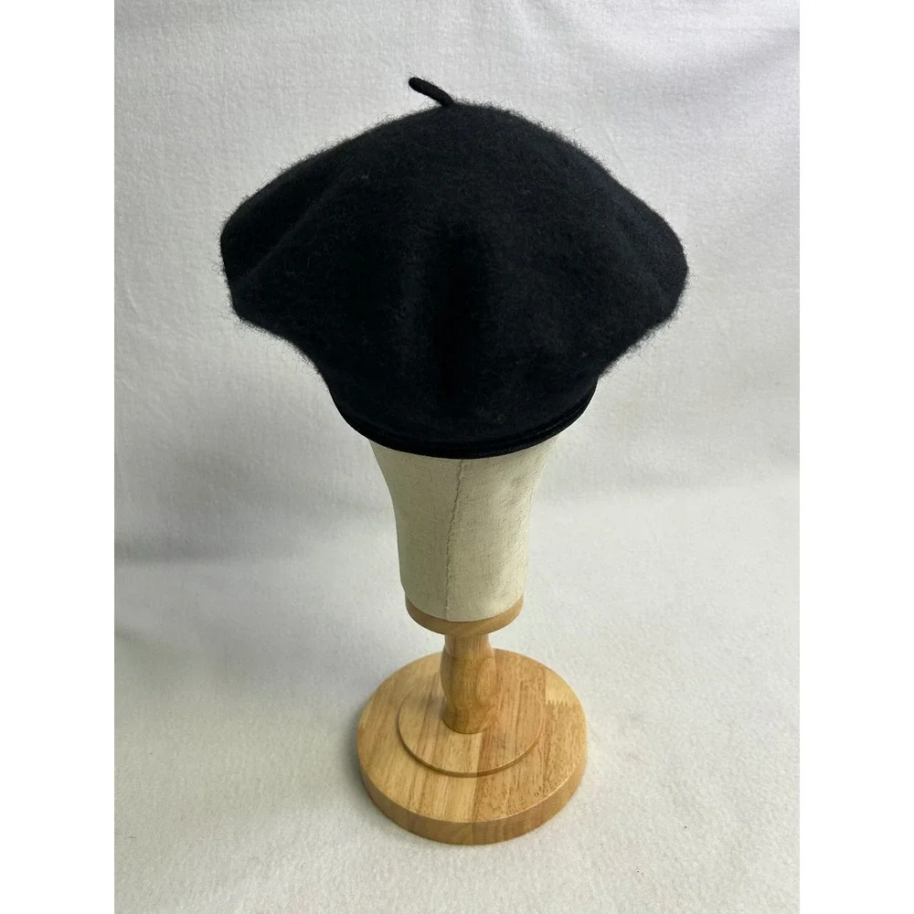 French Chic Dark Academia Target Womens OS Black Wool Blend Velvet Trim Beret
